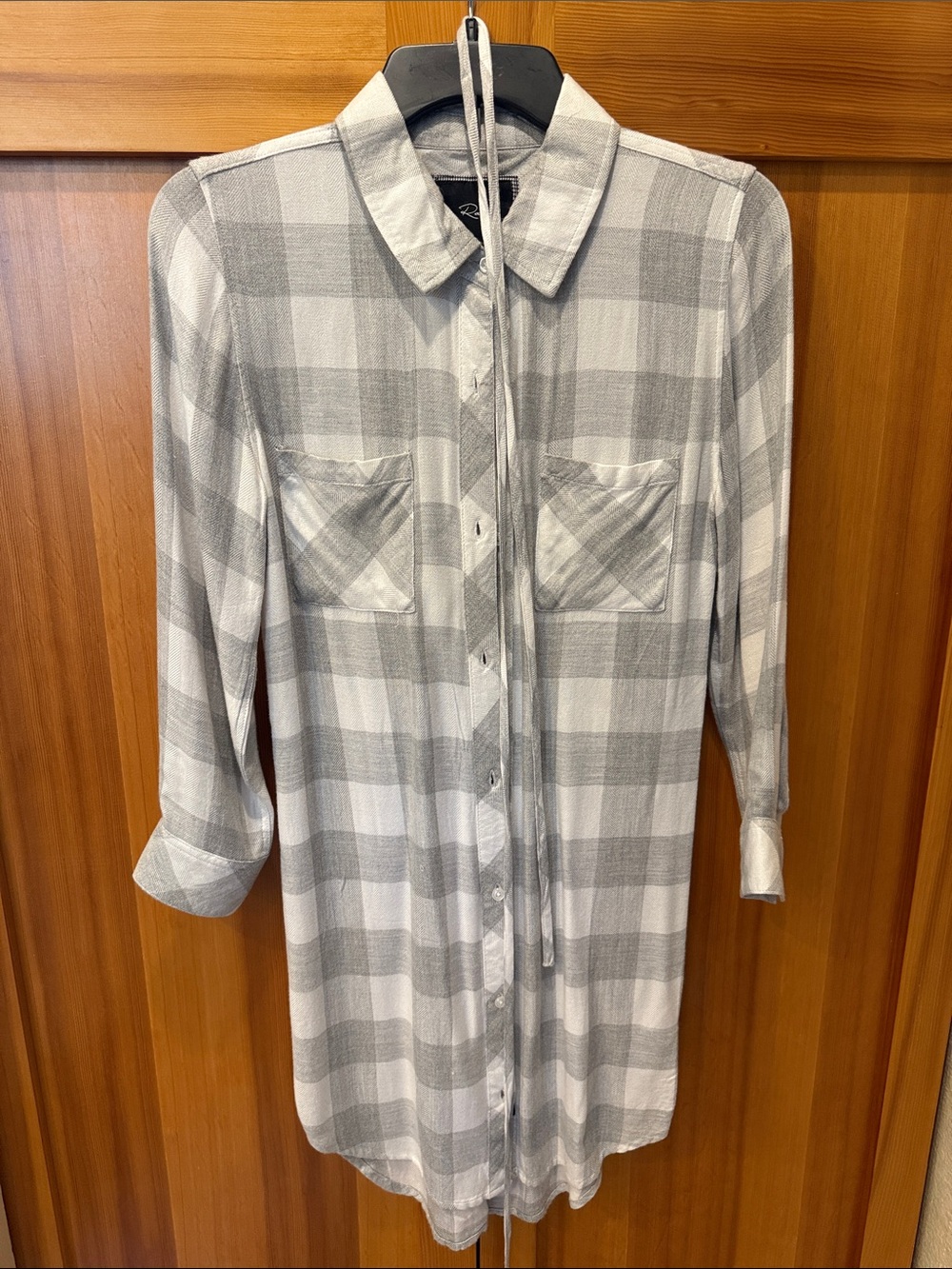 Rails Gray and White Plaid Button-Up Shirt Dress